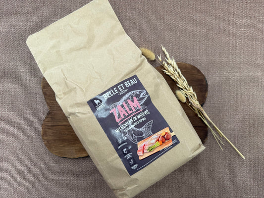 ZALM MET SCHELVIS EN BLAUWE WIJTING, ZOETE AARDAPPEL EN ASPERGE