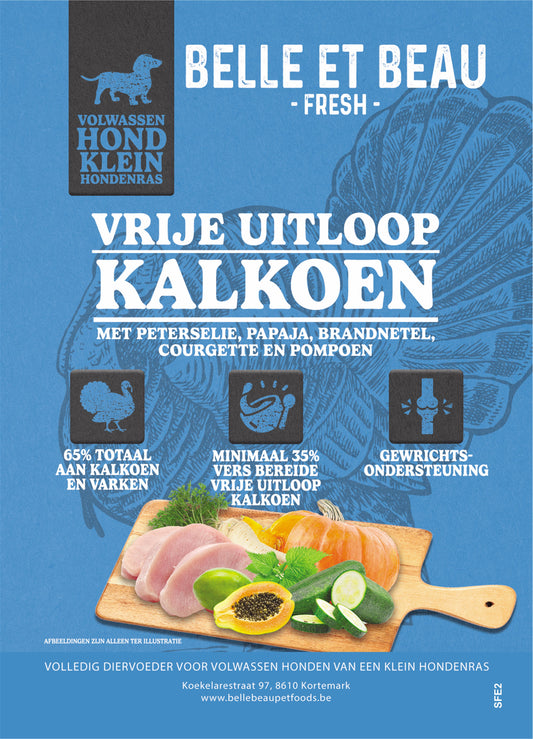 VRIJE UITLOOP KALKOEN MET PETERSELIE, PAPAJA, BRANDNETEL, COURGETTE EN POMPOEN