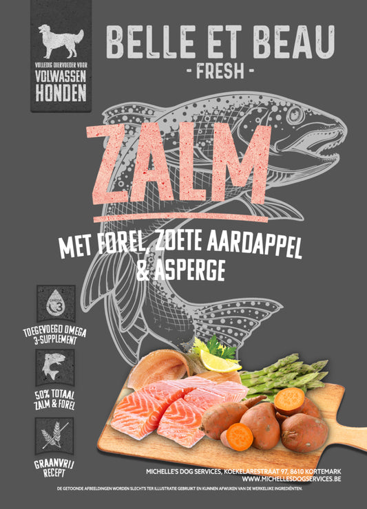 ZALM MET FOREL, ZOETE AARDAPPEL EN ASPERGES GRAANVRIJ