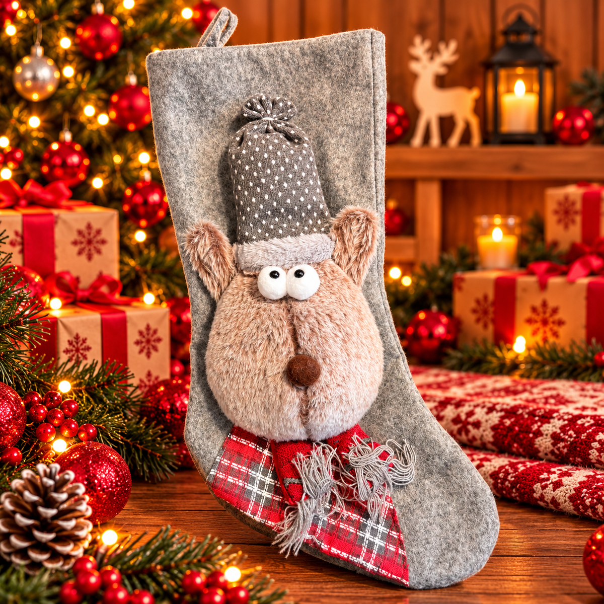 Kerstsok Renda Rendier Grijs – Vulbare Kerstsok voor Honden 🎁